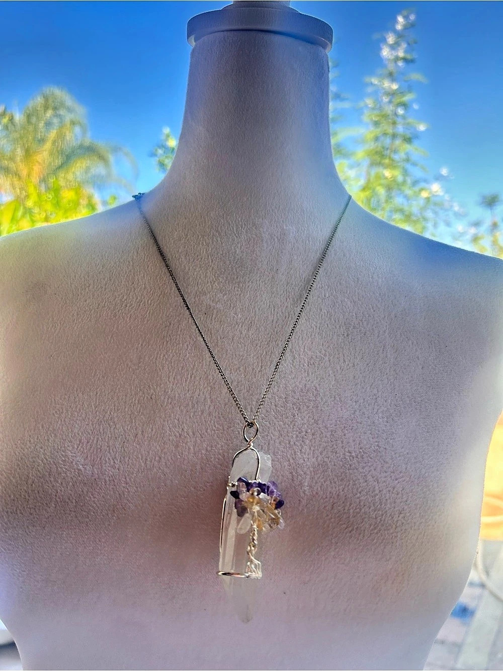 Crystal Pendant Necklace in Clear & Purple